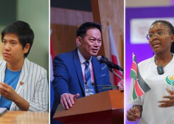 曼谷東南大學副校長 Dr. Pattarada Rungruang(左)、中華少年成長文教基金會董事長魏名聰(中)、肯亞青年代表 Kimanzi Margaret Wanjiru(右)。(圖:2025 UN-SDGs Bootcamp & Forum)