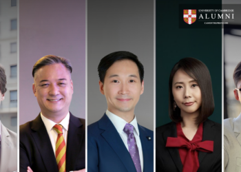 由左至右為:CAMentrepreneurs 創辦人 Richard Lucas、台北市英僑商會主席楊順銓、劍橋大學台灣校友會會長謝英哲、NUWA Reprogramming 執行長温明璇、《The Icons》執行長許復。(圖:CAMentrepreneurs)